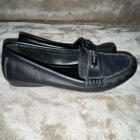 Coach Womens Size 7.5B Fredrica Pebbled Leather Loafers Black Slip On Flats‎ - Picture 1 of 9